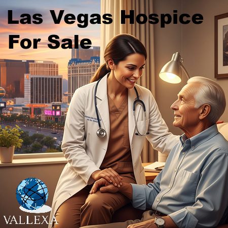 Nurse caring for elderly patient outdoors with Las Vegas desert backdrop, promoting a hospice for sale in Nevada