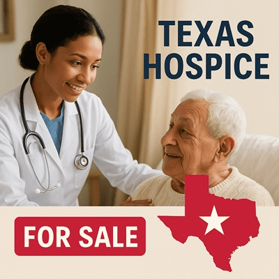 Doctor providing compassionate care to elderly patient, representing a Medicare-certified Texas hospice for sale with statewide coverage.