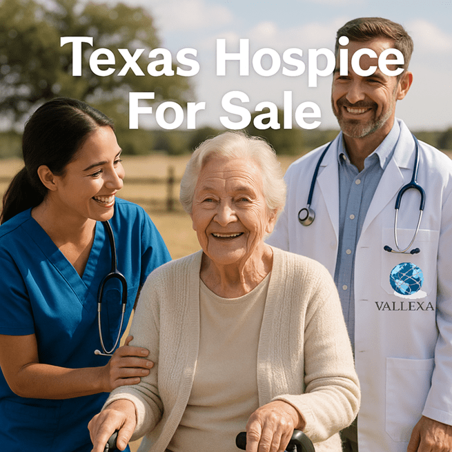 Smiling elderly woman with a nurse and doctor outdoors in Texas, representing a Medicare-certified hospice for sale in Denton County