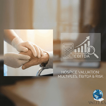 Chart showing key drivers that impact hospice EBITDA multiples, including compliance risk, earnings quality, and referral concentration.