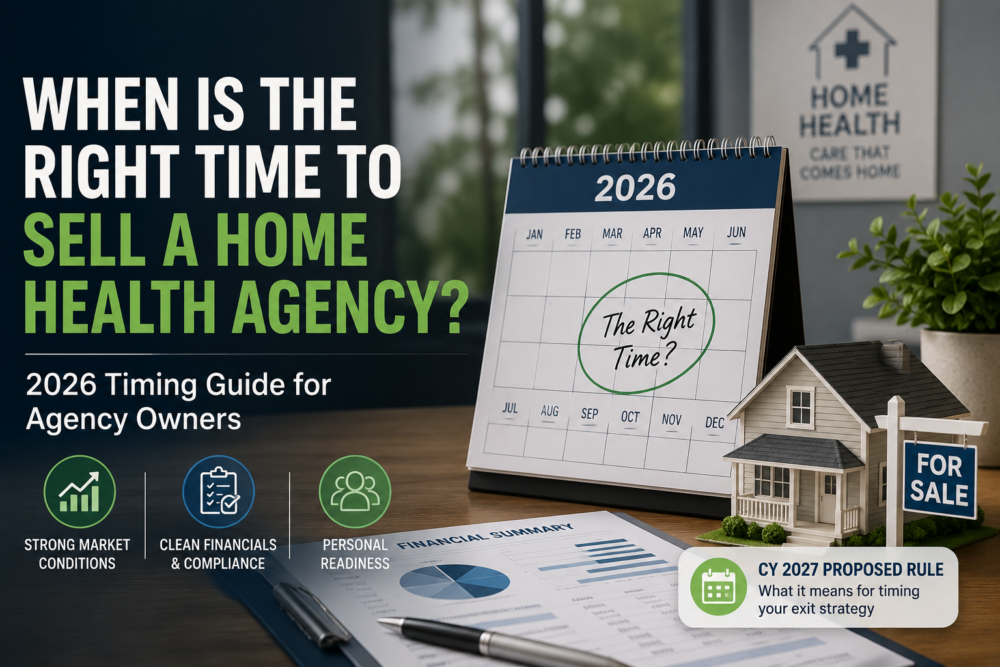 Vallexa Advisors featured graphic: when to sell a home health agency, 2026 timing signals