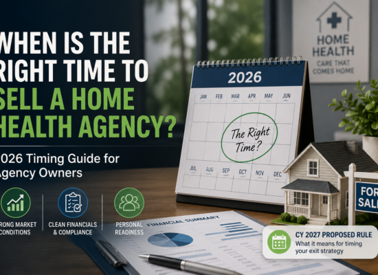 Vallexa Advisors featured graphic: when to sell a home health agency, 2026 timing signals